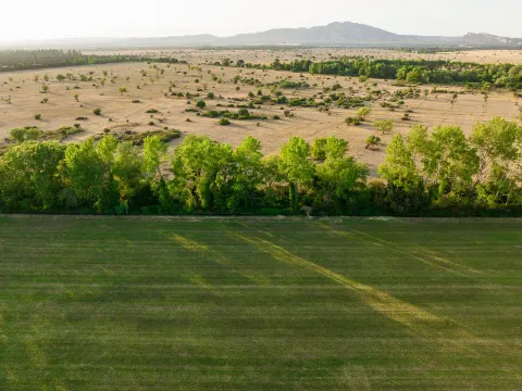 Vue aérienne de la plaine de la Crau et de ses prairies